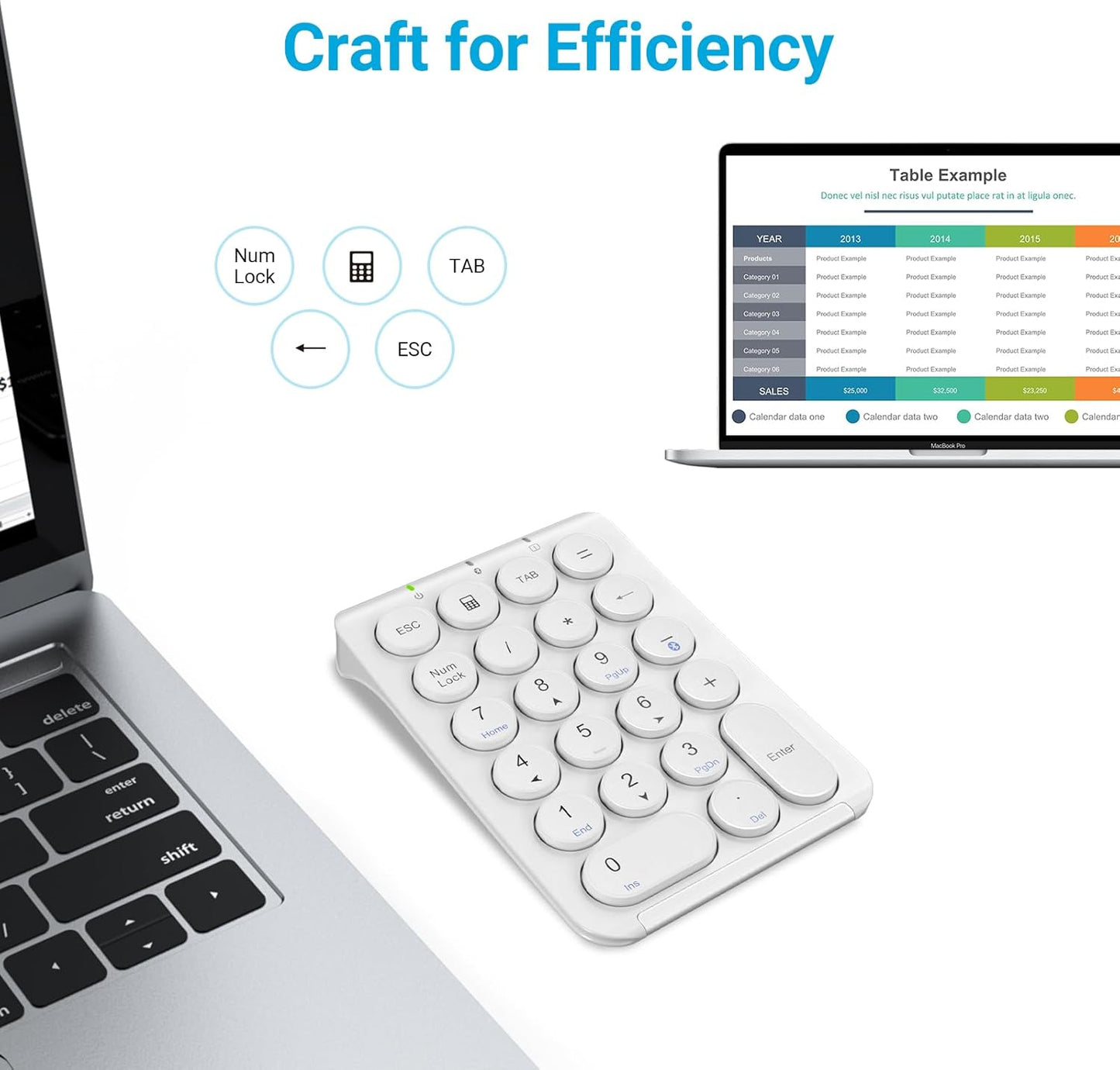 22-Key Bluetooth Wireless Numeric Keypad | Slim Aluminum Frame | Quiet Scissor-Switch Round Keys | USB-C Rechargeable Portable Number Pad