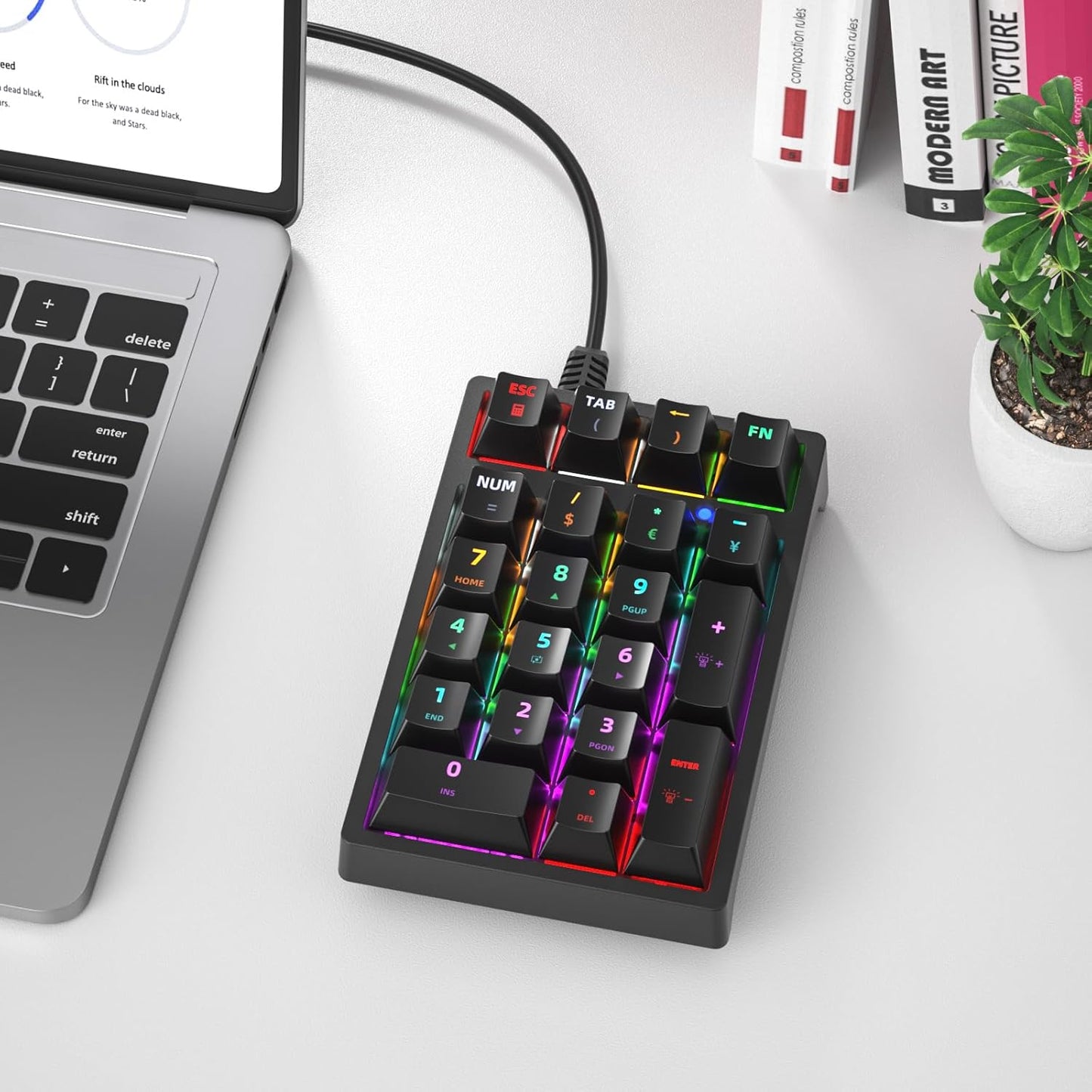 Mechanical Numeric Keypad 34 Keys | RGB Backlit Wired Number Pad | Portable Numeric Input Device for Office and Data Entry