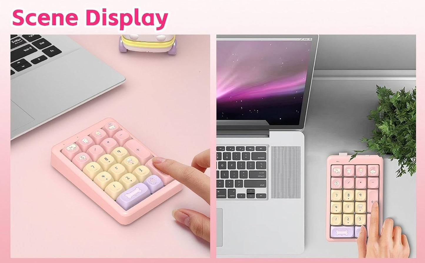 21-Key Tri-Mode Wireless Numeric Keypad | Hot-Swappable | RGB Backlit | Multimedia Hotkeys | Rechargeable Portable Pink Number Pad