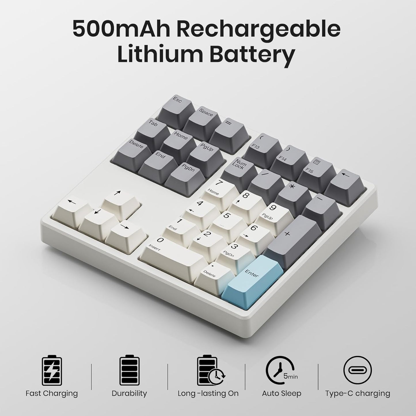 34-Key Wireless Mechanical Number Pad | Hot-Swappable | PBT Keycaps | Retro Color Design | Rechargeable Numeric Keypad