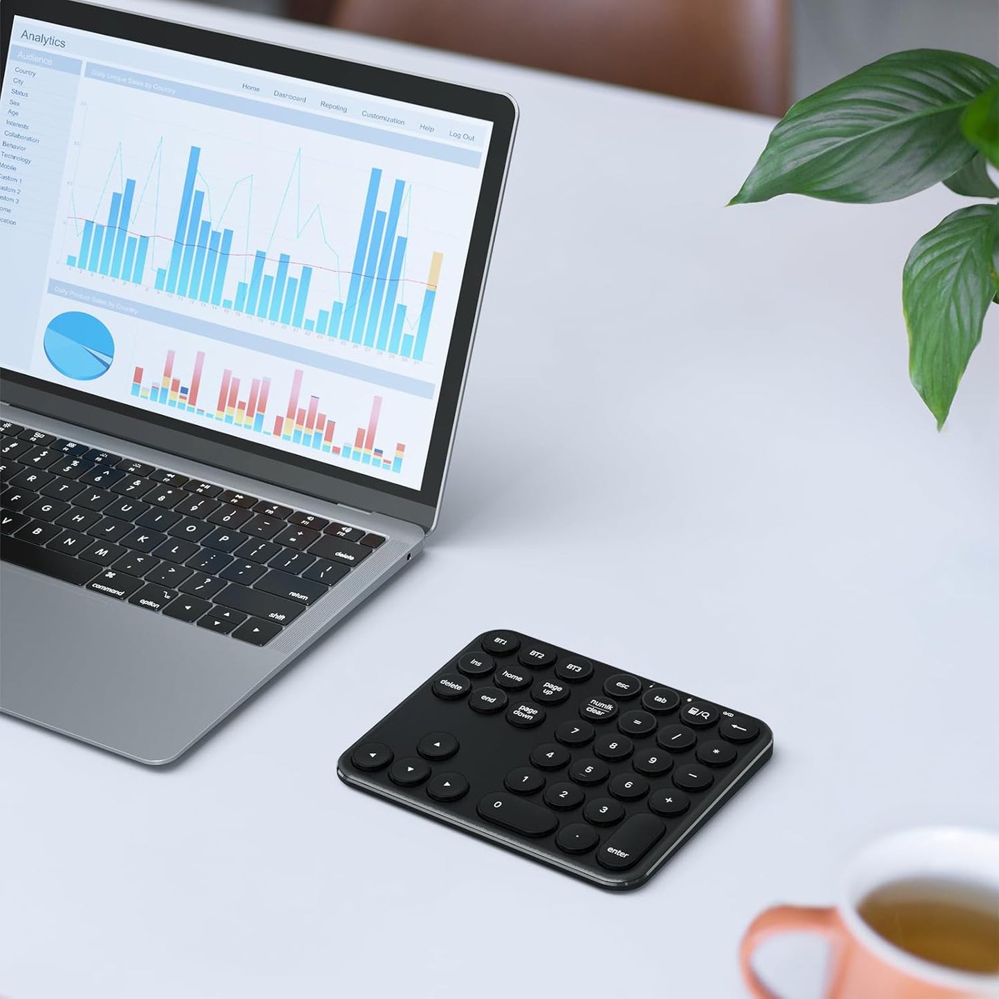 Bluetooth Multi-Device Wireless Numeric Keypad | 34-Key Slim Rechargeable Number Pad with Round Keys | USB-C Charging | Portable Silent Keypad
