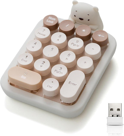 Cute Wireless Numeric Keypad with Silicone Bear | Colorful Round Keycaps | 2.4G USB Plug-and-Play Portable Number Pad