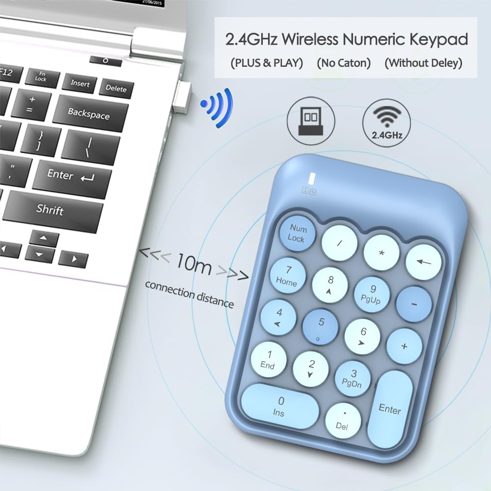 18-Key Wireless Round-Keycap Number Pad | 2.4G Stable Connection | Mini Silent Numeric Keypad with USB Receiver