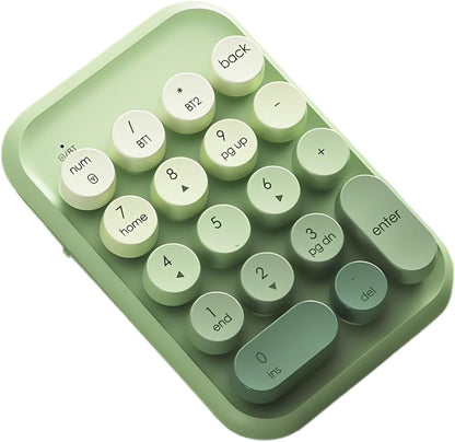Retro Round-Key Wireless Numeric Keypad | Tri-Mode Connection (2.4G/Bluetooth/USB-C) | Rechargeable Portable Number Pad, Matcha Green