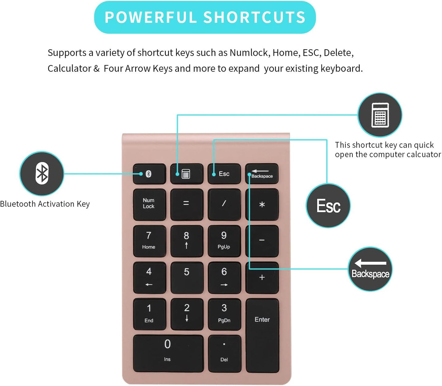22-Key Bluetooth Wireless Numeric Keypad | Quiet Scissor-Switch Keys | Shortcut Functions | Slim Rechargeable Portable Number Pad