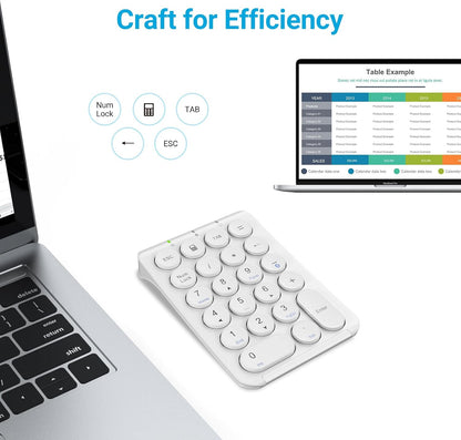 22-Key Bluetooth Wireless Numeric Keypad | Slim Aluminum Frame | Quiet Scissor-Switch Round Keys | USB-C Rechargeable Portable Number Pad