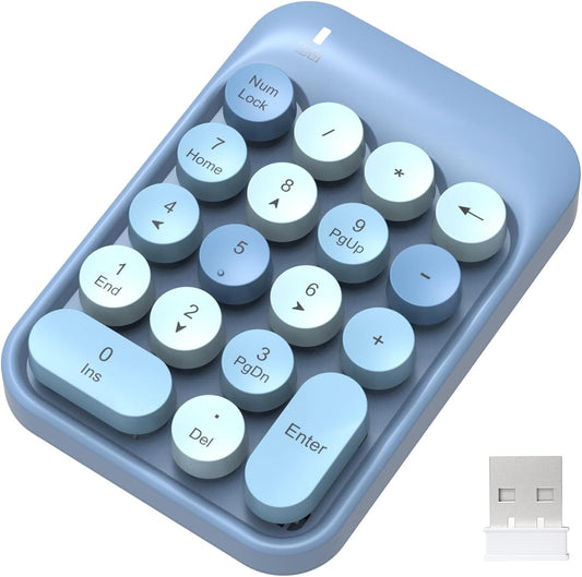 18-Key Wireless Round-Keycap Number Pad | 2.4G Stable Connection | Mini Silent Numeric Keypad with USB Receiver
