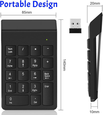 10-Key Wireless Numeric Keypad | 2.4G USB Receiver | Compact Silent Number Pad for Office, Accounting & Data Entry