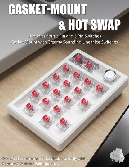 Tri-Mode Wireless Gasket Mechanical Number Pad | Hot-Swappable | RGB Backlit | Programmable Macro Keys | Volume Knob | Rechargeable Compact Keypad
