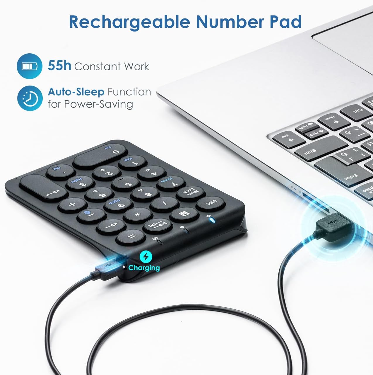 22-Key Bluetooth Wireless Numeric Keypad | Rechargeable Portable Number Pad with Quiet Keys | Slim Design for Office & Daily Data Entry
