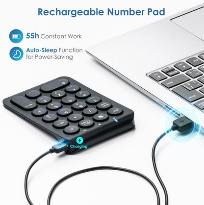 22-Key Bluetooth Wireless Numeric Keypad | Rechargeable Portable Number Pad with Quiet Keys | Slim Design for Office & Daily Data Entry