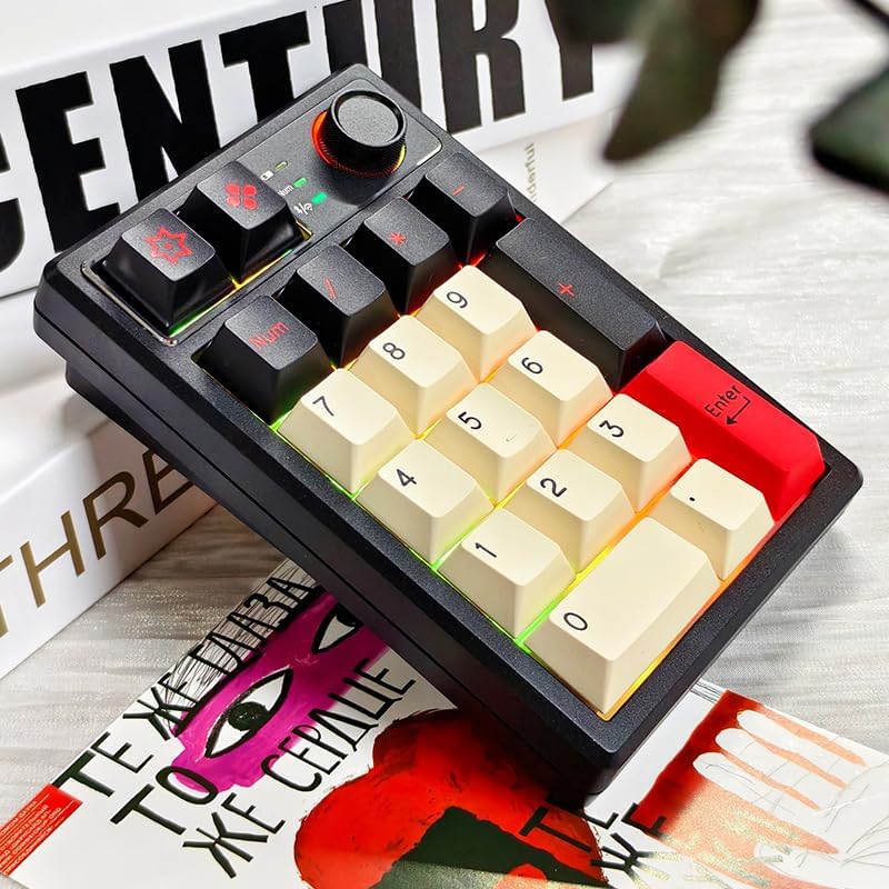 21-Key Tri-Mode Wireless Mechanical Number Pad | Hot-Swappable | RGB Backlit | Volume Control Knob | PBT Keycaps | Portable Numeric Keypad