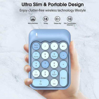 18-Key Wireless Round-Keycap Number Pad | 2.4G Stable Connection | Mini Silent Numeric Keypad with USB Receiver
