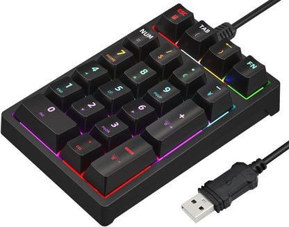 Mechanical Numeric Keypad 34 Keys | RGB Backlit Wired Number Pad | Portable Numeric Input Device for Office and Data Entry