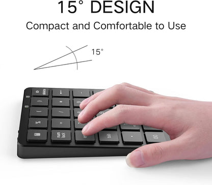 28-Key Wireless Numeric Keypad | 2.4G USB-A Receiver | Rechargeable Portable Number Pad for Office, Accounting & Data Entry