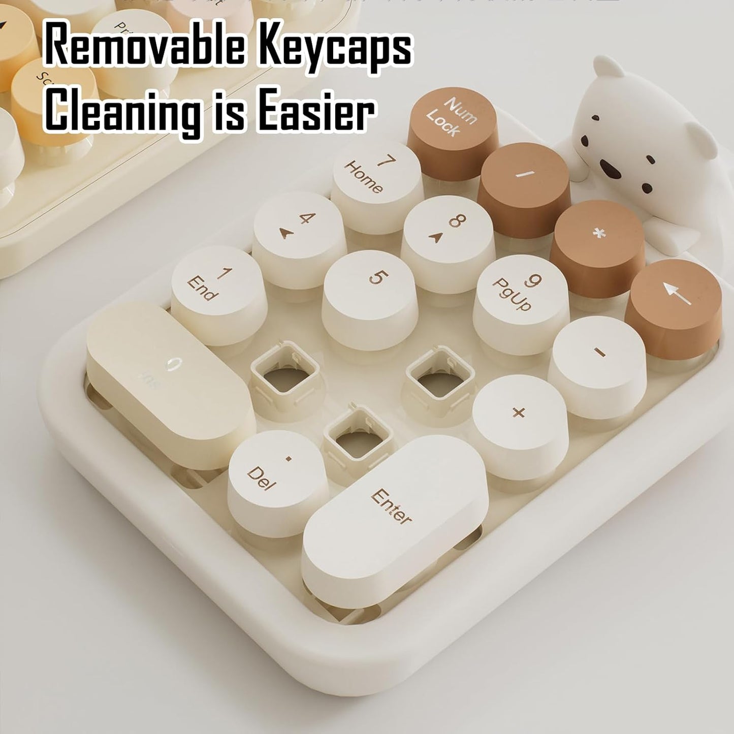 Cute Wireless Numeric Keypad with Silicone Bear | Colorful Round Keycaps | 2.4G USB Plug-and-Play Portable Number Pad