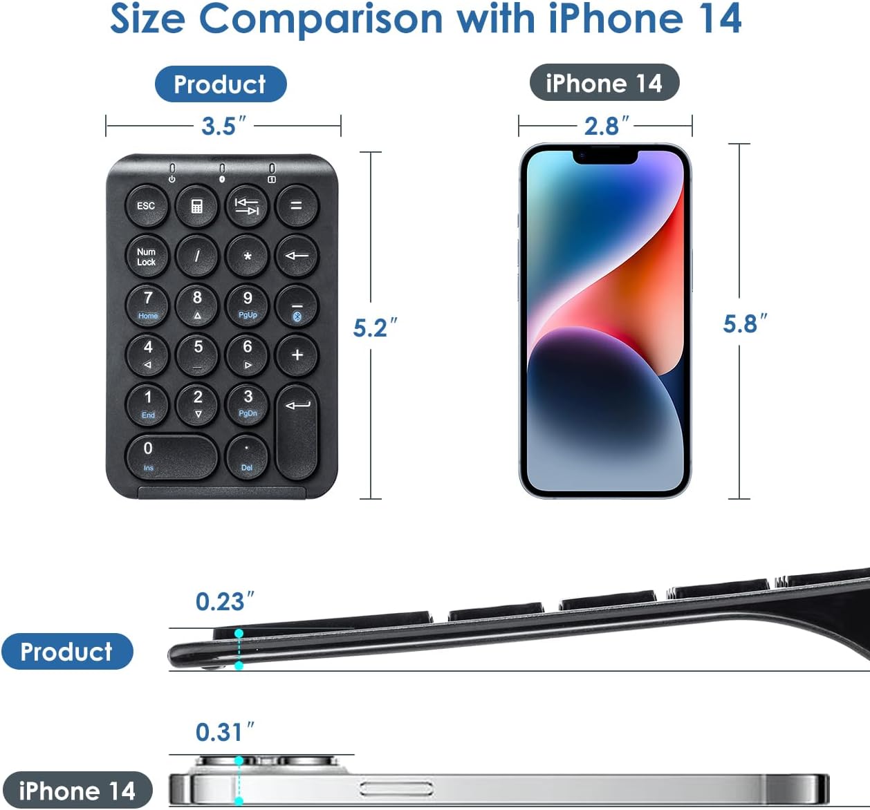 22-Key Bluetooth Wireless Numeric Keypad | Rechargeable Portable Number Pad with Quiet Keys | Slim Design for Office & Daily Data Entry