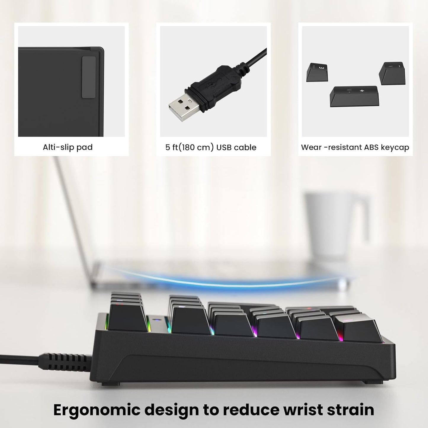 Mechanical Numeric Keypad 34 Keys | RGB Backlit Wired Number Pad | Portable Numeric Input Device for Office and Data Entry