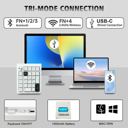 Tri-Mode Wireless Mechanical Number Pad | QMK/VIA Programmable | Hot-Swappable | RGB Backlit | Control Knob | 2000mAh Gasket-Mounted Numeric Keypad