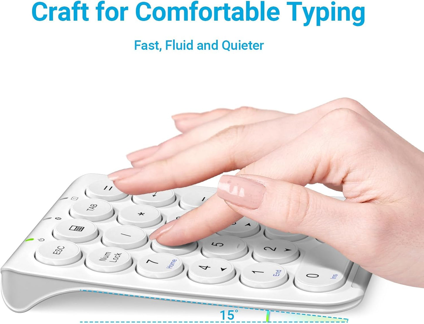 22-Key Bluetooth Wireless Numeric Keypad | Slim Aluminum Frame | Quiet Scissor-Switch Round Keys | USB-C Rechargeable Portable Number Pad