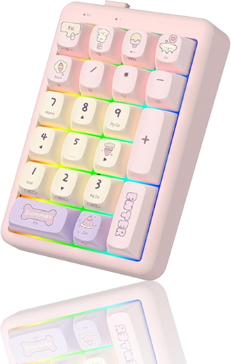 21-Key Tri-Mode Wireless Numeric Keypad | Hot-Swappable | RGB Backlit | Multimedia Hotkeys | Rechargeable Portable Pink Number Pad
