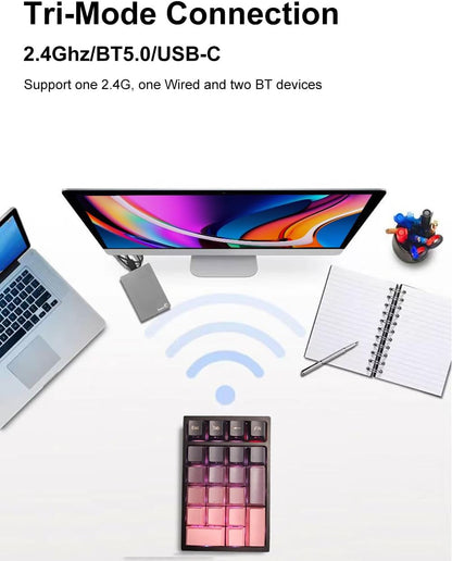Tri-Mode Wireless Mechanical Number Pad | Hot-Swappable | RGB Backlit | Transparent Base | Programmable Keys | Rechargeable Compact Keypad