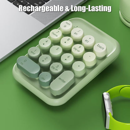 Retro Round-Key Wireless Numeric Keypad | Tri-Mode Connection (2.4G/Bluetooth/USB-C) | Rechargeable Portable Number Pad, Matcha Green