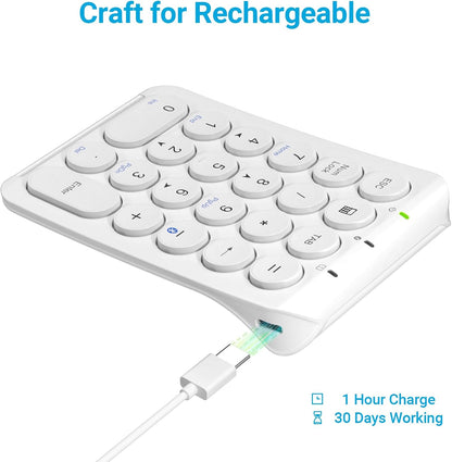 22-Key Bluetooth Wireless Numeric Keypad | Slim Aluminum Frame | Quiet Scissor-Switch Round Keys | USB-C Rechargeable Portable Number Pad