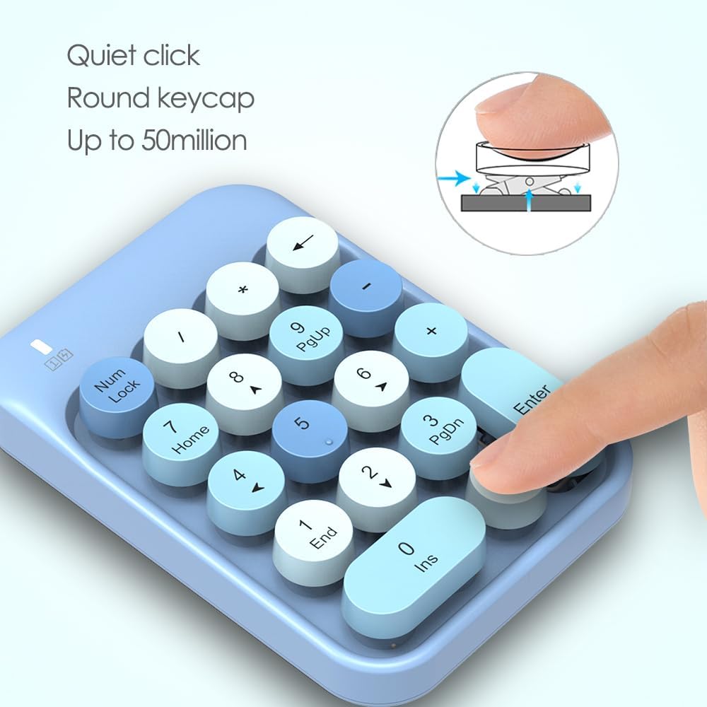 18-Key Wireless Round-Keycap Number Pad | 2.4G Stable Connection | Mini Silent Numeric Keypad with USB Receiver