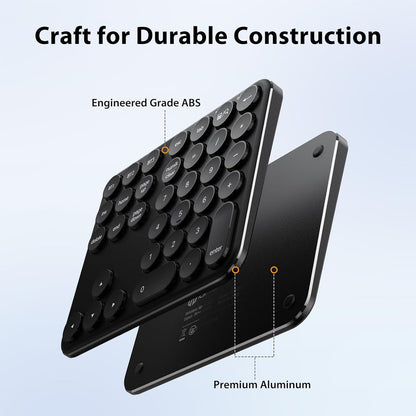 Bluetooth Multi-Device Wireless Numeric Keypad | 34-Key Slim Rechargeable Number Pad with Round Keys | USB-C Charging | Portable Silent Keypad