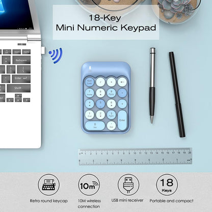 18-Key Wireless Round-Keycap Number Pad | 2.4G Stable Connection | Mini Silent Numeric Keypad with USB Receiver