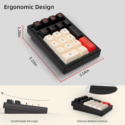 21-Key Tri-Mode Wireless Mechanical Number Pad | Hot-Swappable | RGB Backlit | Volume Control Knob | PBT Keycaps | Portable Numeric Keypad