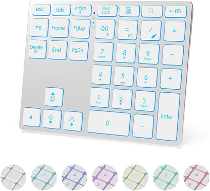 Tri-Mode Wireless Aluminum Number Pad | Bluetooth 5.0 / 2.4G / USB-C | 7-Color Backlit | Slim Low-Profile Rechargeable Numeric Keypad