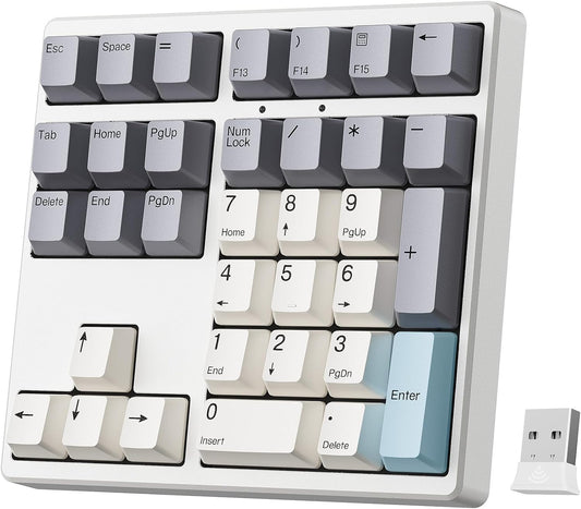 34-Key Wireless Mechanical Number Pad | Hot-Swappable | PBT Keycaps | Retro Color Design | Rechargeable Numeric Keypad