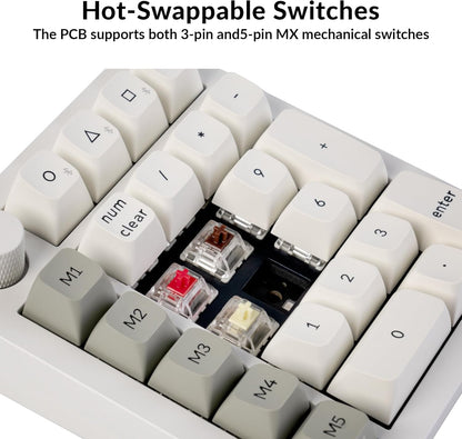 Tri-Mode Wireless Full-Metal Mechanical Number Pad | Programmable | Hot-Swappable | Rotary Encoder | PBT Keycaps | 1000Hz Polling Rate | Gasket-Mounted Design