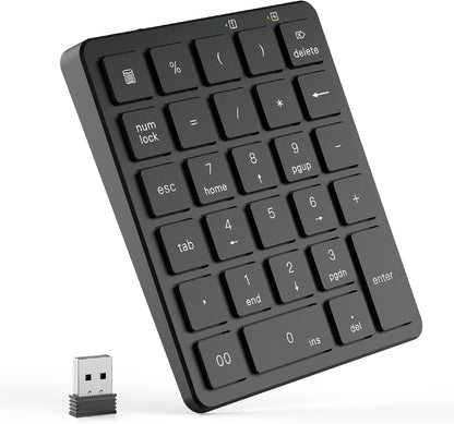 28-Key Wireless Numeric Keypad | 2.4G USB-A Receiver | Rechargeable Portable Number Pad for Office, Accounting & Data Entry