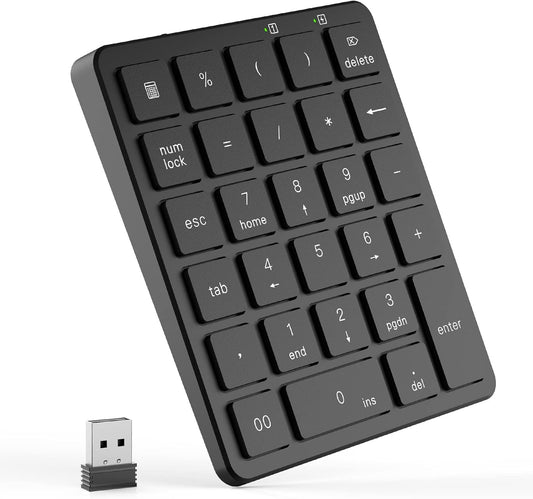 28-Key Wireless Numeric Keypad | 2.4G USB-A Receiver | Rechargeable Portable Number Pad for Office, Accounting & Data Entry
