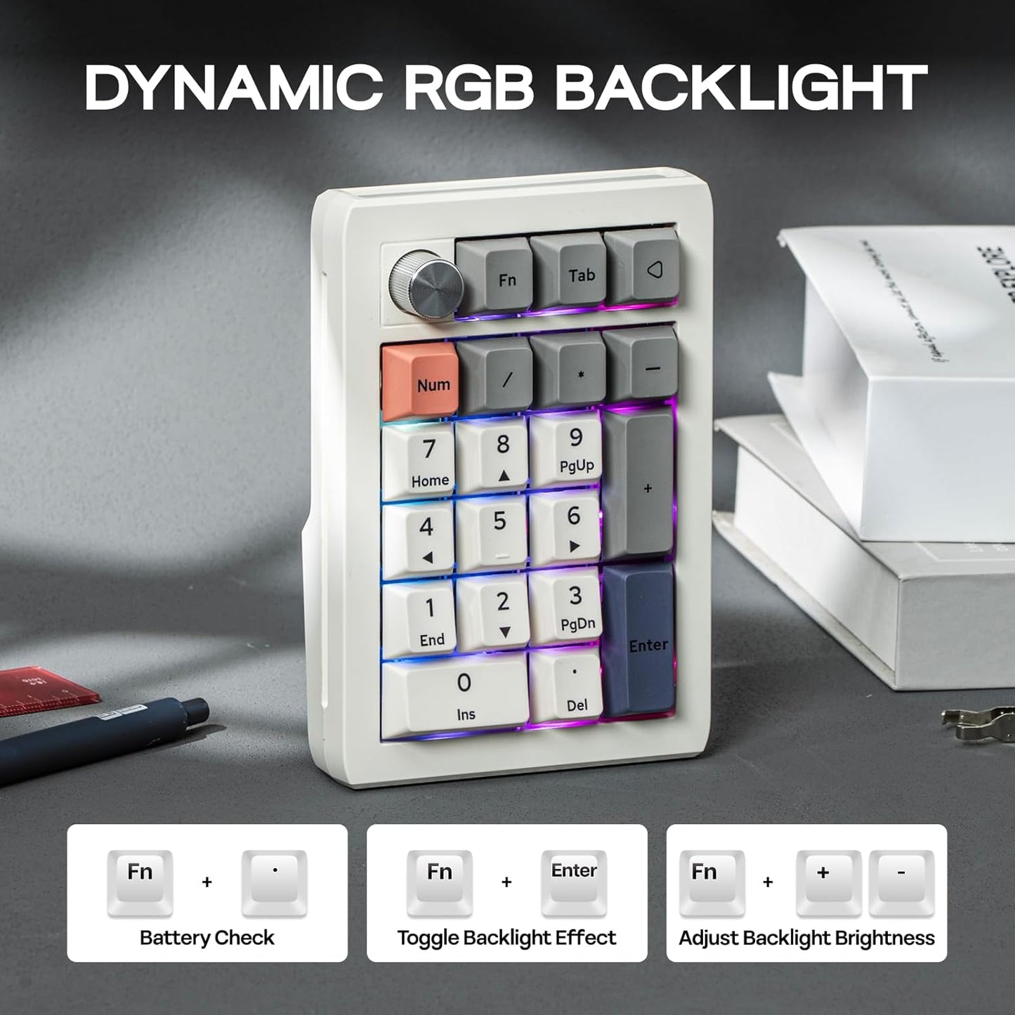 Tri-Mode Wireless Mechanical Number Pad | Gasket Structure | Hot-Swappable | RGB Backlighting | VIA Programmable | 1000mAh Rechargeable Numeric Keypad