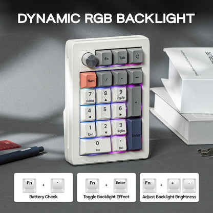 Tri-Mode Wireless Mechanical Number Pad | Gasket Structure | Hot-Swappable | RGB Backlighting | VIA Programmable | 1000mAh Rechargeable Numeric Keypad