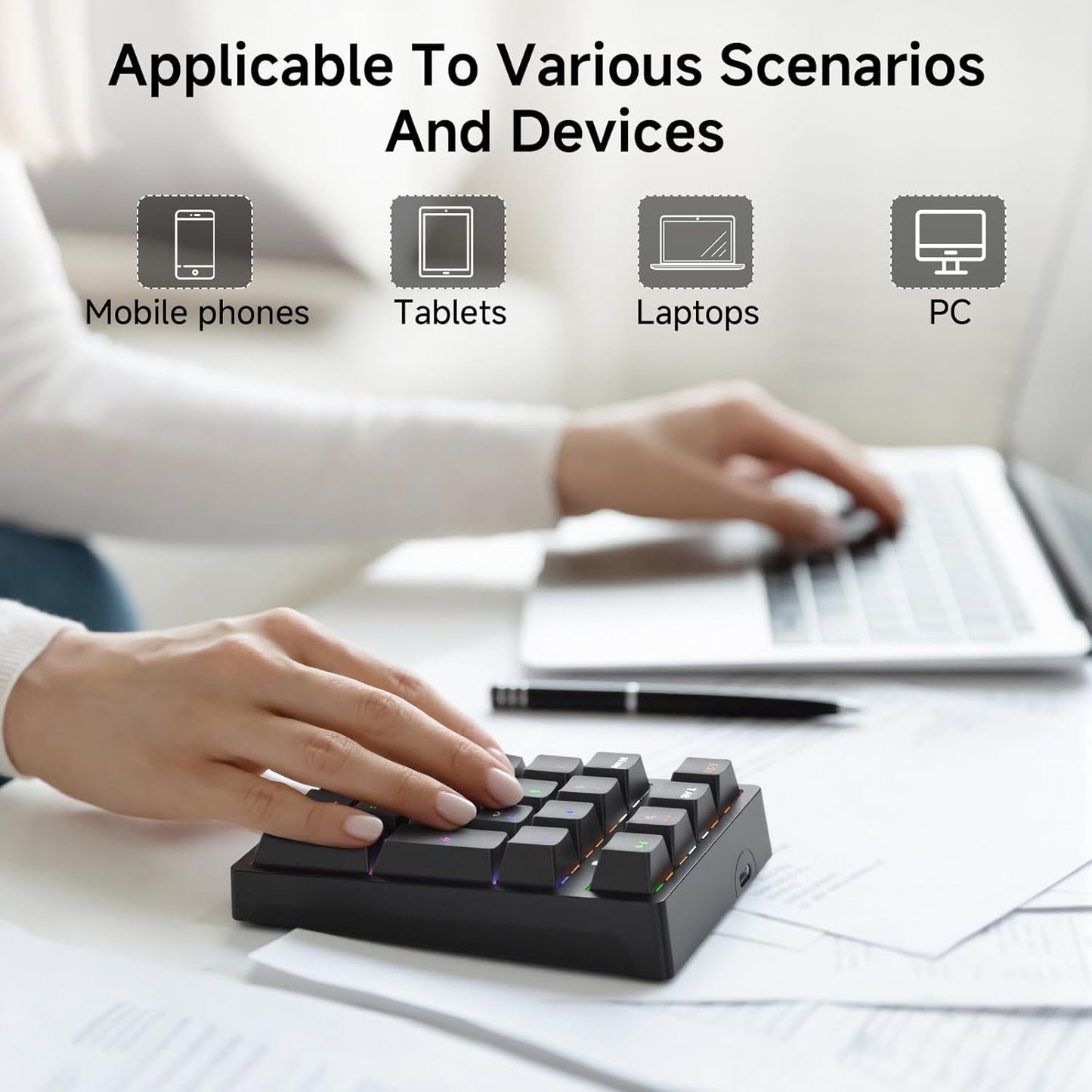 21-Key Tri-Mode Wireless Mechanical Number Pad | RGB Backlit | Compact Portable Numeric Keypad with Mechanical Switches | USB/2.4G/Bluetooth