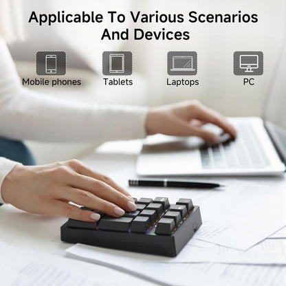 21-Key Tri-Mode Wireless Mechanical Number Pad | RGB Backlit | Compact Portable Numeric Keypad with Mechanical Switches | USB/2.4G/Bluetooth