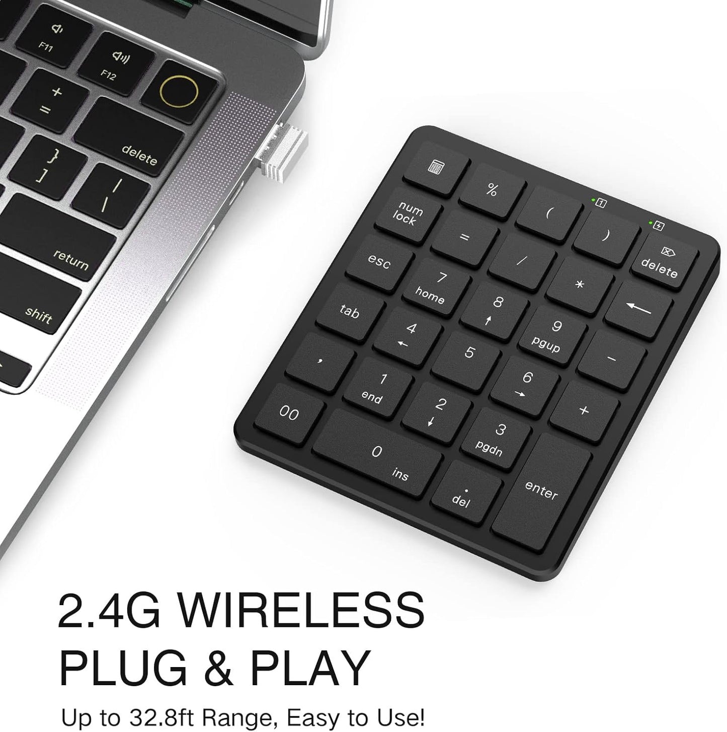 28-Key Wireless Numeric Keypad | 2.4G USB-A Receiver | Rechargeable Portable Number Pad for Office, Accounting & Data Entry