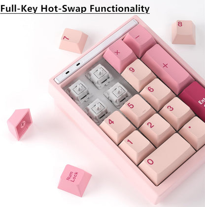 Aluminum Mechanical Number Pad | Hot-Swappable Gasket Design | RGB Backlit | Quick-Release Structure | Compact Numeric Keypad (Pink)