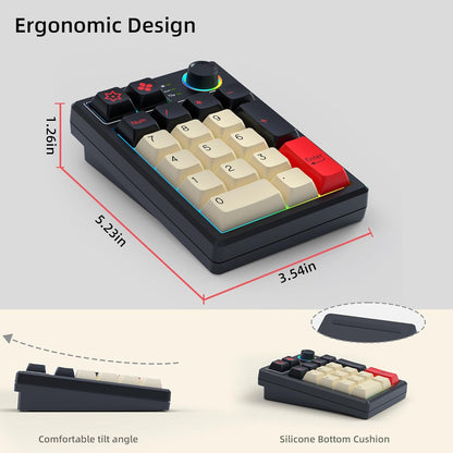 21-Key Tri-Mode Wireless Mechanical Number Pad | Hot-Swappable | RGB Backlit | Volume Control Knob | PBT Keycaps | Portable Numeric Keypad