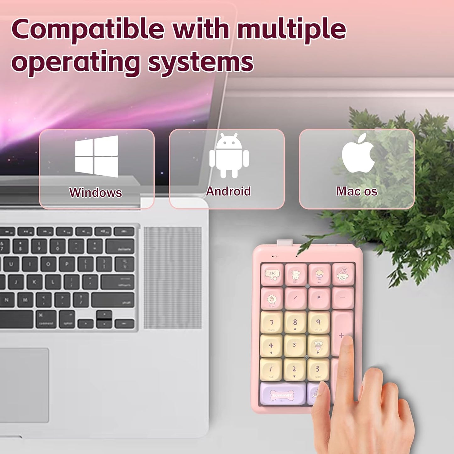 21-Key Tri-Mode Wireless Numeric Keypad | Hot-Swappable | RGB Backlit | Multimedia Hotkeys | Rechargeable Portable Pink Number Pad