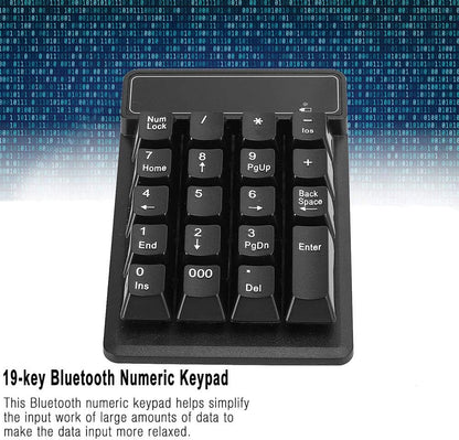 19-Key Bluetooth Numeric Keypad | Silent Waterproof Design | Portable Number Pad for Office, Tablets & Mobile Computing