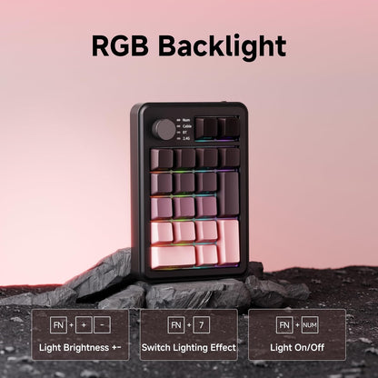 20-Key Retro Mechanical Number Pad | Tri-Mode Connection (2.4G/Bluetooth/USB-C) | Hot-Swappable | RGB Backlit | Control Knob | PBT Keycaps | Rechargeable Numeric Keypad