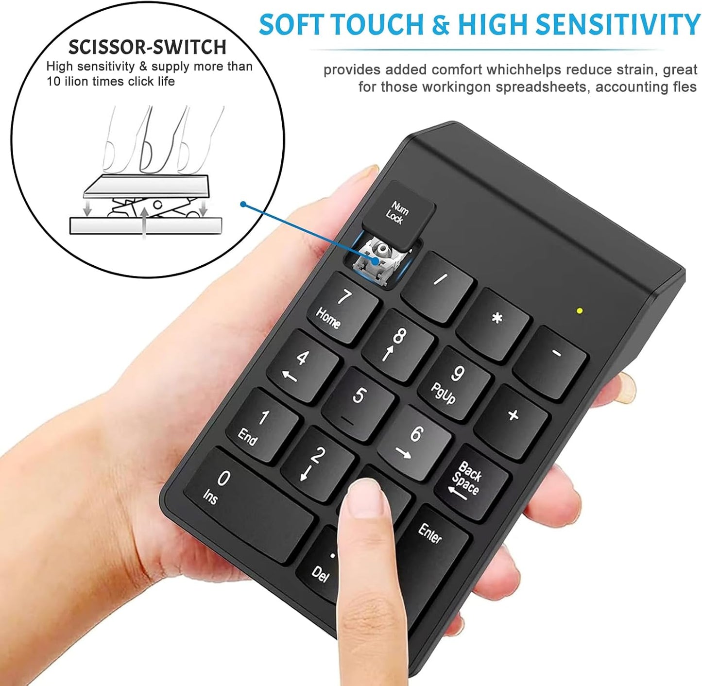10-Key Wireless Numeric Keypad | 2.4G USB Receiver | Compact Silent Number Pad for Office, Accounting & Data Entry