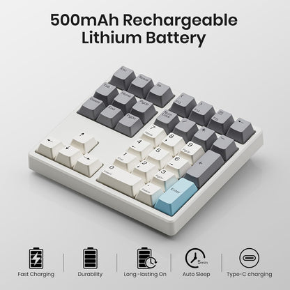 34-Key Wireless Mechanical Number Pad | Hot-Swappable | PBT Keycaps | Retro Color Design | Rechargeable Numeric Keypad
