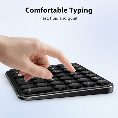 Bluetooth Multi-Device Wireless Numeric Keypad | 34-Key Slim Rechargeable Number Pad with Round Keys | USB-C Charging | Portable Silent Keypad